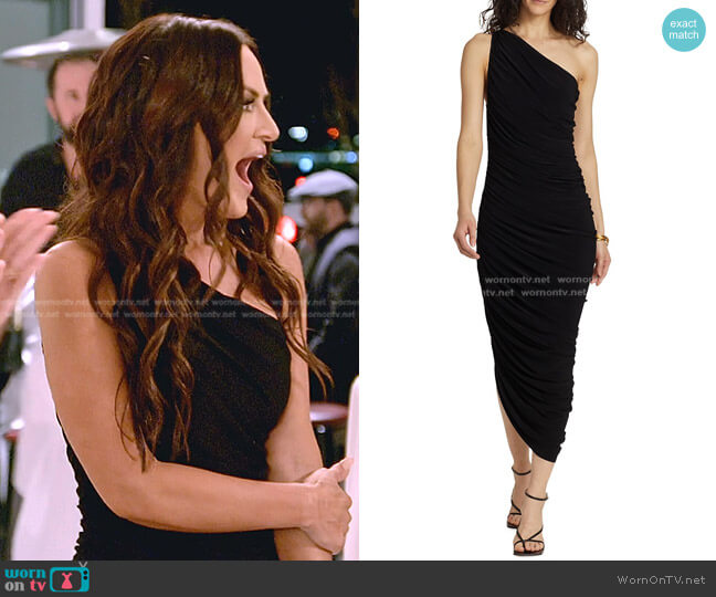 Norma Kamali Diana Ruched One-Shoulder Gown worn by Lisa Barlow on The Real Housewives of Salt Lake City
