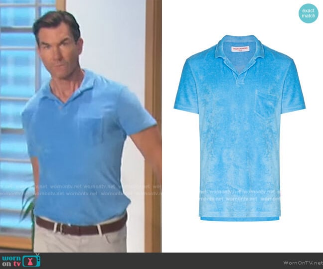 Orlebar Brown Cotton Terry Solid Tailored Fit Polo Shirt worn by Jerry O'Connell on The Talk