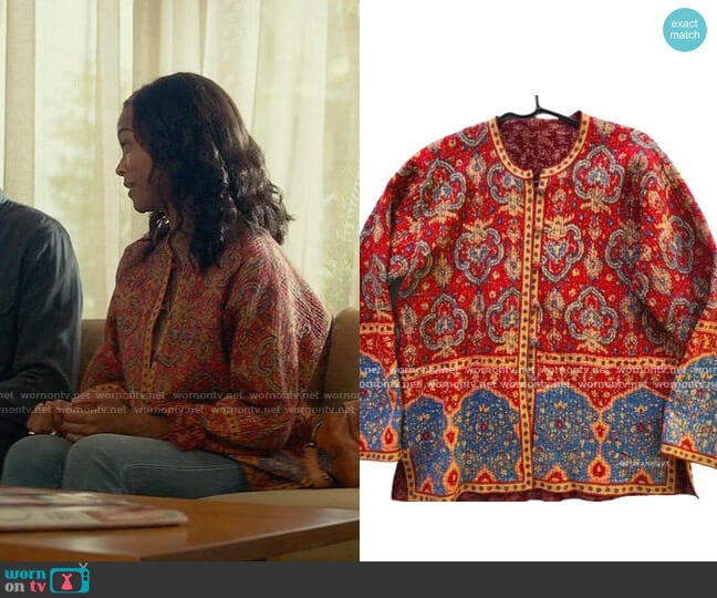 Orvis Paisley Reversible Jacket worn by Amy Wheeler (Zoe Saldana) on From Scratch