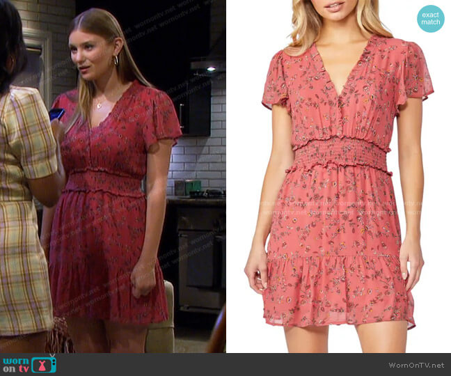 Paige Giannina Floral Smocked Silk Minidress worn by Alice Caroline Horton (Lindsay Arnold) on Days of our Lives