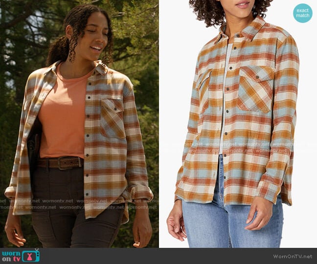 Pendleton Elbow Patch Cotton Flannel Shirt in Tea/Brown Check worn by Cassie Dewell (Kylie Bunbury) on Big Sky