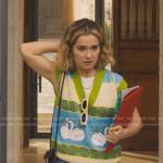 Portia’s swan print sweater vest on The White Lotus