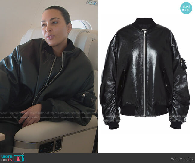 Prada Oversized high-shine bomber jacket worn by Kim Kardashian (Kim Kardashian) on The Kardashians