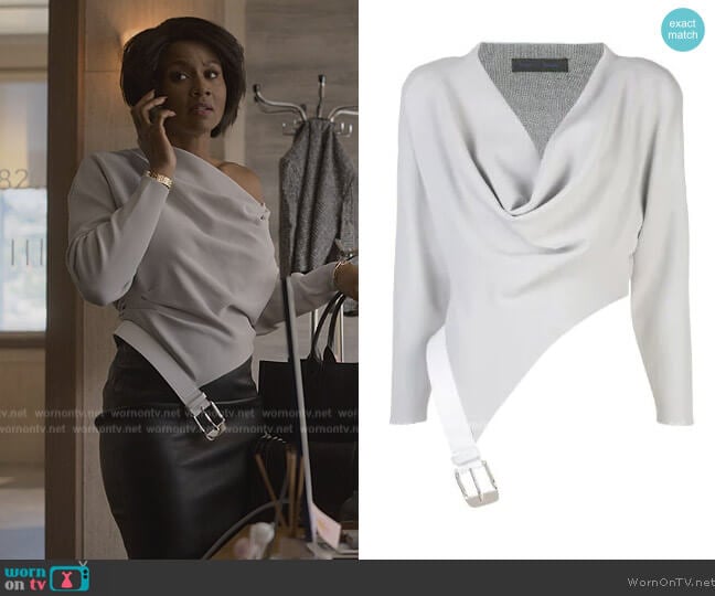 Proenza Schouler Belted Cowl Neck Top worn by Jax Stewart (Emayatzy Corinealdi) on Reasonable Doubt