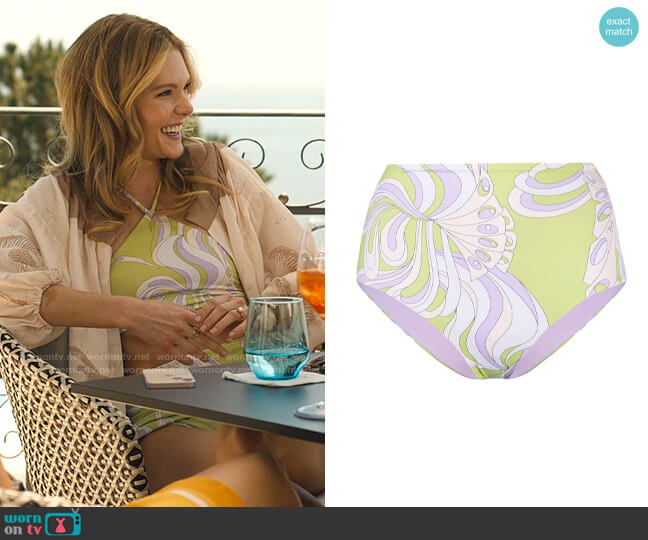 Pucci Farfalle-print bikini bottoms worn by Daphne (Meghann Fahy) on The White Lotus
