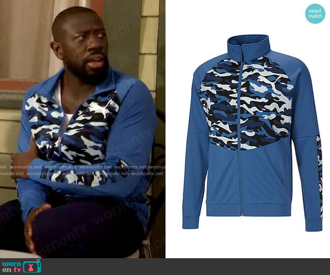 Puma Tricot Lightweight Track Jacket in Vallarta Blue worn by Malcom (Sheaun McKinney) on The Neighborhood