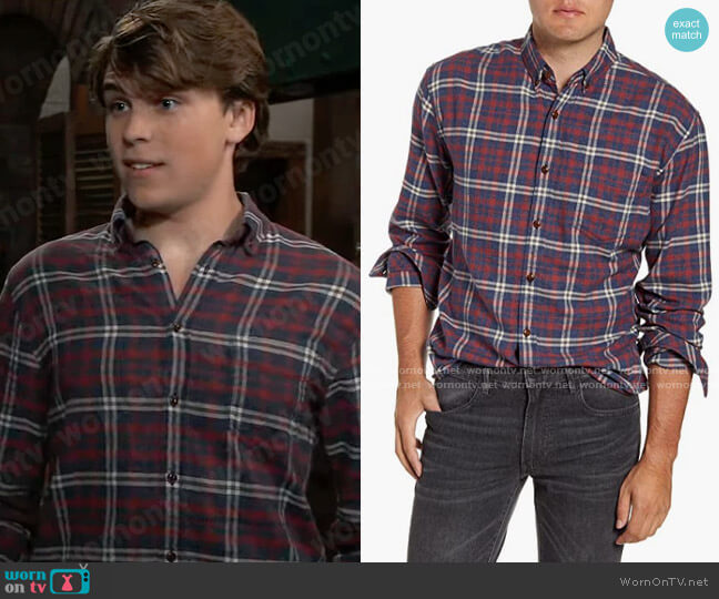 Rails Felix Shirt in Navy/Red/Cream worn by Cameron Webber (William Lipton) on General Hospital
