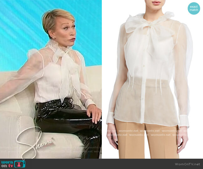 Ralph Lauren Abigail Silk Bow Shirt worn by Barbara Corcoran on Sherri