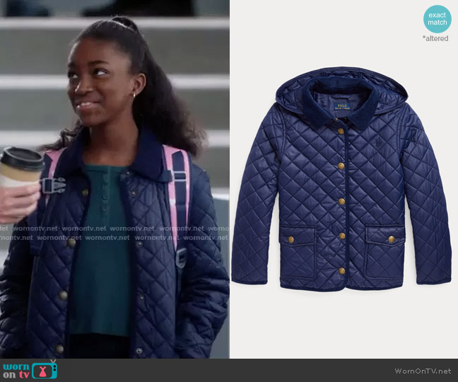 Ralph Lauren Girl's Quilted Water-Resistant Barn Jacket with Button-off Hood worn by Zola Grey Shepherd (Aniela Gumbs) on Greys Anatomy