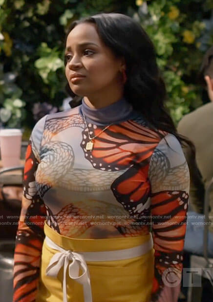 Randi’s mesh butterfly print top on Call Me Kat