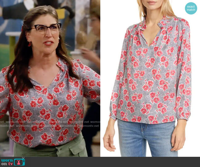 Rebecca Taylor Coral Fleur Blouse worn by Kat Silver (Mayim Bialik) on Call Me Kat
