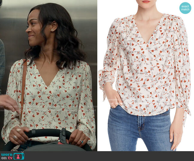 Rebecca Taylor Lia Floral Silk Top worn by Amy Wheeler (Zoe Saldana) on From Scratch