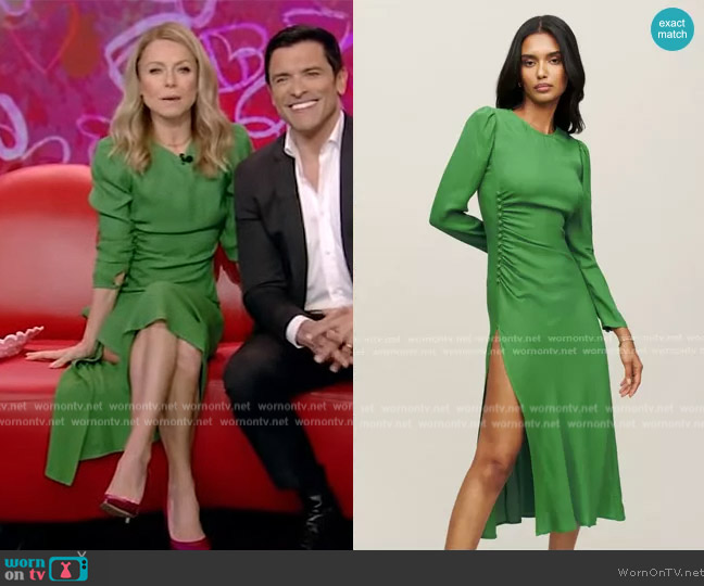 Reformation Freda Dress in Kelly Green worn by Kelly Ripa on Live with Kelly and Mark