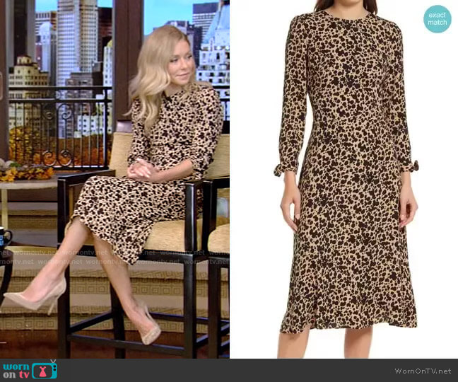 Reformation Port Print Long Sleeve Midi Dress worn by Kelly Ripa on Live with Kelly and Mark