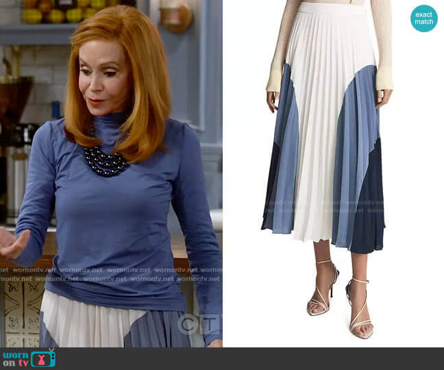 Reiss Murphy Color Blocked Pleated Midi Skirt worn by Sheila (Swoosie Kurtz) on Call Me Kat
