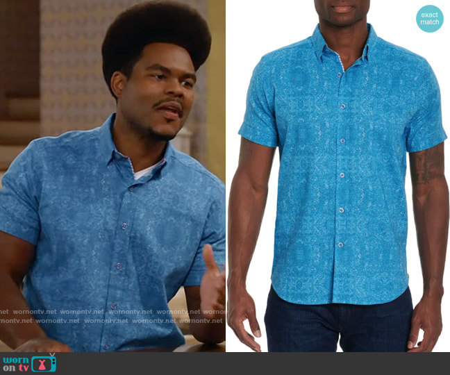 Robert Graham Harpswell Shirt in Teal worn by Carter (Julian Gant) on Call Me Kat