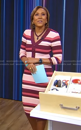 Robin’s pink striped v-neck dress on Good Morning America