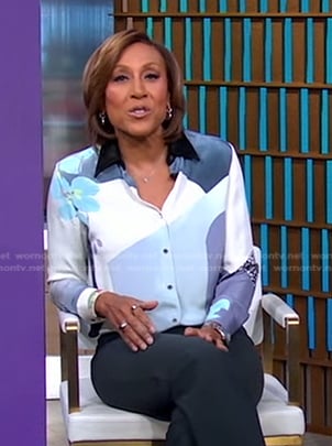 Robin’s white and blue colorblock blouse on Good Morning America