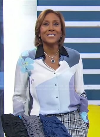 Robin’s white and blue colorblock blouse on Good Morning America