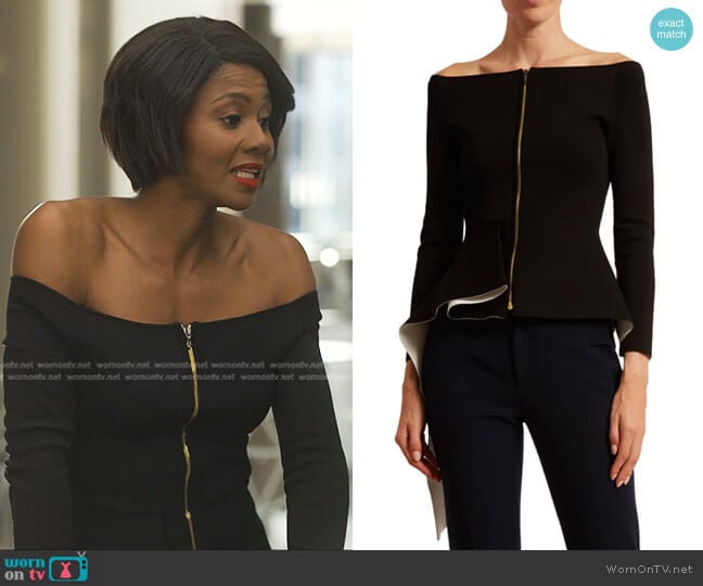 Roland Mouret Afric Contrast-Trim Jacket worn by Jax Stewart (Emayatzy Corinealdi) on Reasonable Doubt