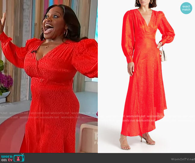 Ronny Kobo Estelle asymmetric satin-jacquard midi dress worn by Sherri Shepherd on Sherri