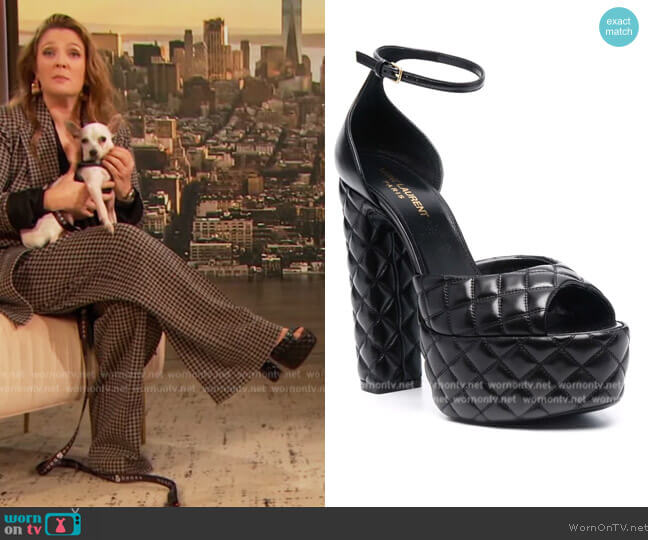 Saint Laurent Quilted-effect Sandals worn by Drew Barrymore on The Drew Barrymore Show