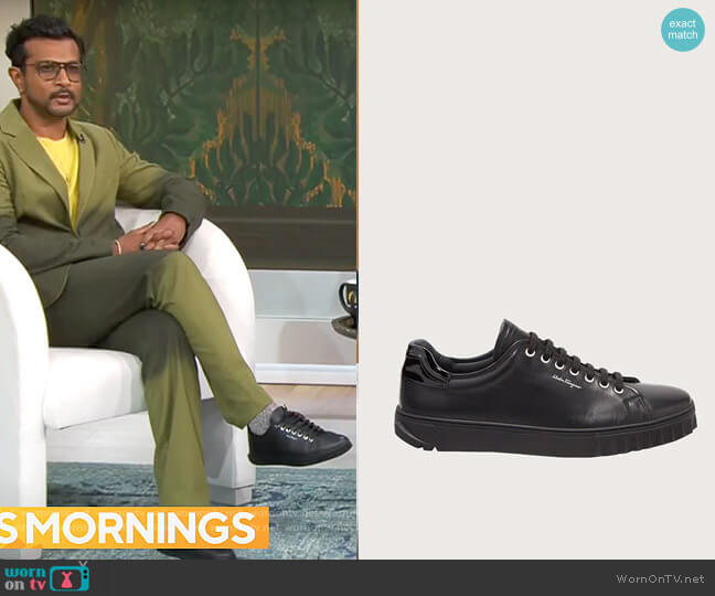 Salvatore Ferragamo Leather Sneaker worn by Utkarsh Ambudkar on CBS Mornings