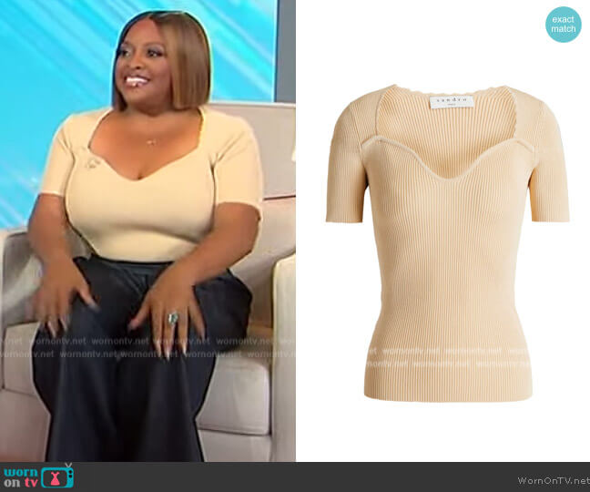 Sandro Safran Rib Knit Top With Sweetheart Neckline worn by Sherri Shepherd on Sherri