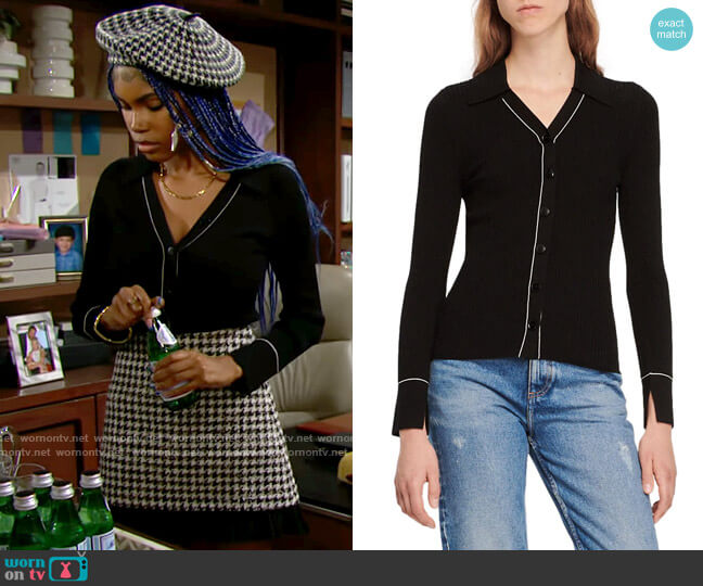 Sandro Gab Cardigan worn by Paris Buckingham (Diamond White) on The Bold and the Beautiful