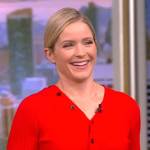 Sara’s red ribbed button cardigan on The View