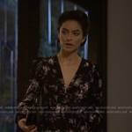 Sarah’s black printed v-neck top on Reasonable Doubt