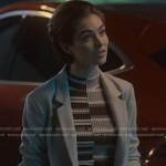 Sarah’s brown striped ribbed top on Reasonable Doubt