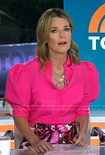 Savannah’s pink puff sleeve blouse and floral skirt on Today