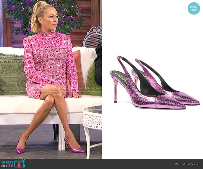 Fuchsia Elaphe by Scarosso Sutton pumps worn by Sutton Stracke on The Real Housewives of Beverly Hills