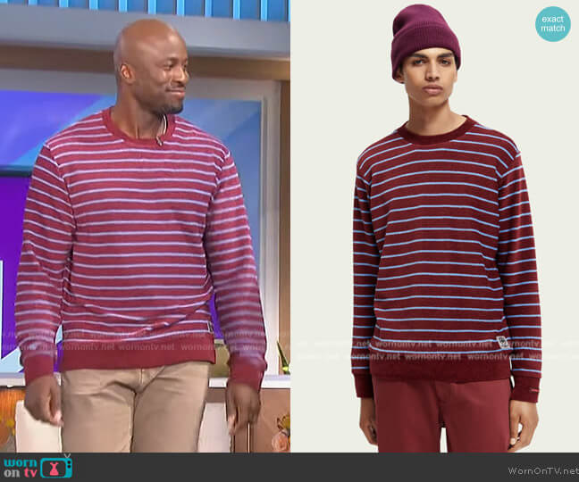 Scotch and Soda Striped crewneck felpa sweatshirt worn by Akbar Gbajabiamila on The Talk