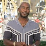 Scott’s grey colorblock knit shirt on Access Hollywood