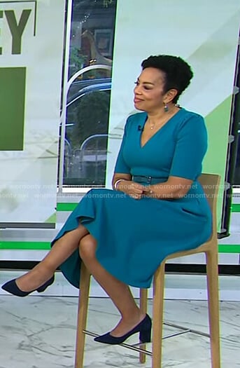 Sharon Epperson’s teal green v-neck dress on Today