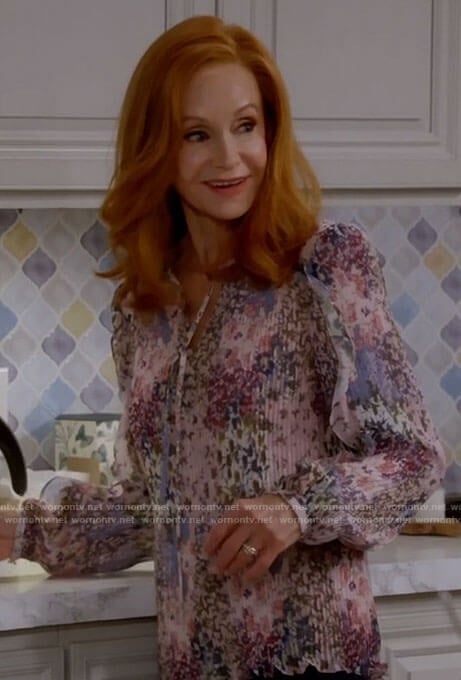 Sheila’s floral tie neck blouse on Call Me Kat