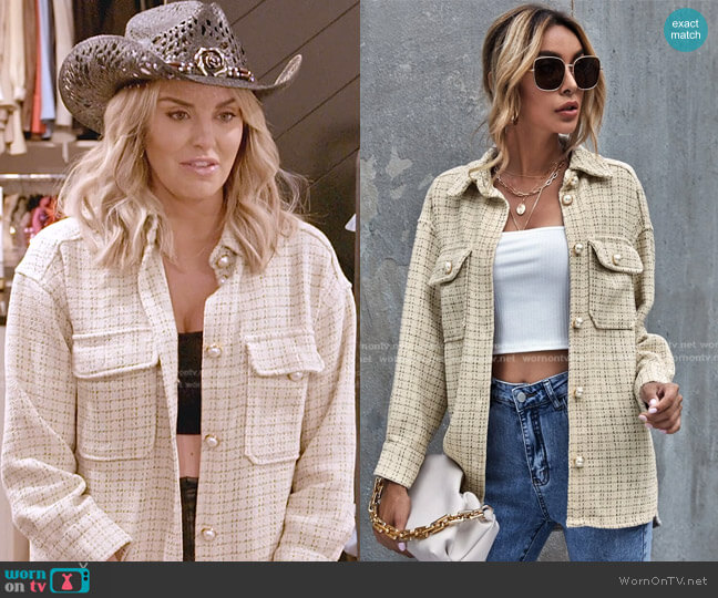 Shein Plaid Print Flap Pocket Pearl Button Front Coat worn by Whitney Rose on The Real Housewives of Salt Lake City