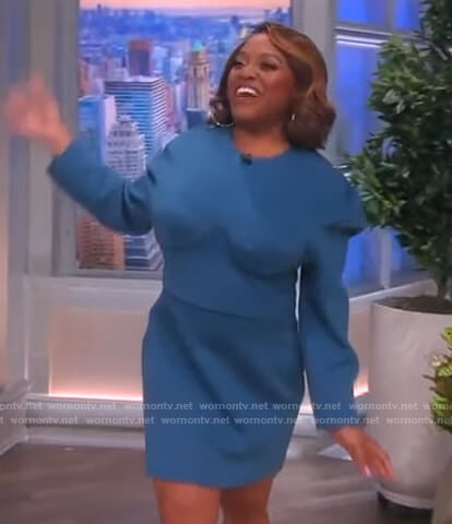 Sherri’s blue corset mini dress on The View