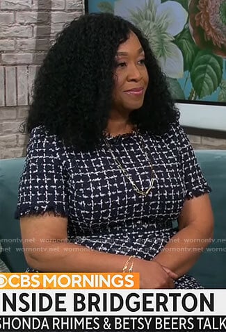 Shonda Rhimes’s checked tweed dress on CBS Mornings