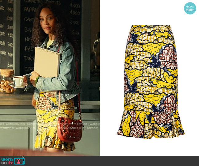 Sika'a Ollie Peplum-Hem Midi Skirt worn by Amy Wheeler (Zoe Saldana) on From Scratch