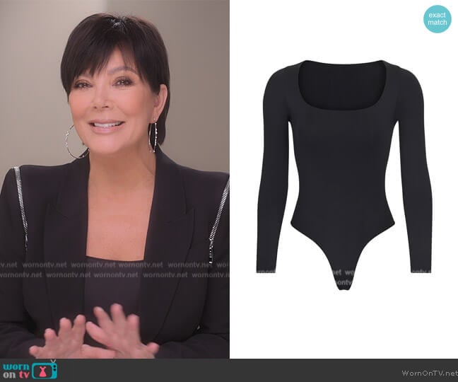 Skims Essential Long Sleeve Scoop Neck Bodysuit worn by Kris Jenner (Kris Jenner) on The Kardashians
