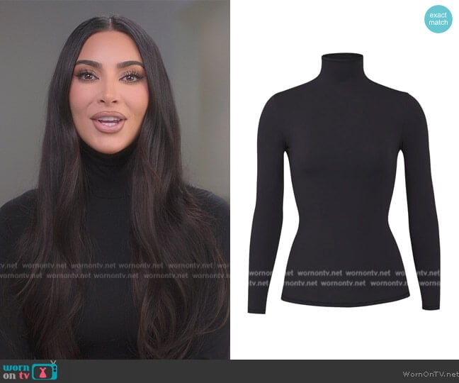 Skims Essential Mock Neck bodysuit worn by Kim Kardashian (Kim Kardashian) on The Kardashians