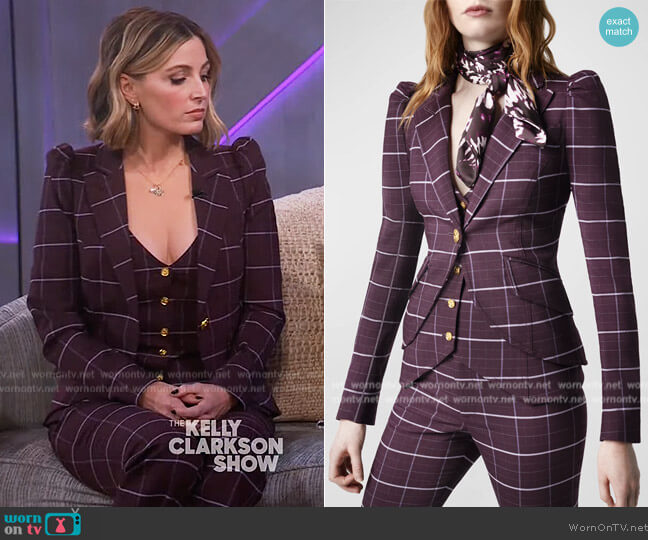 Smythe Windowpane Plaid Puff Sleeve Blazer worn by Jessica Knoll on The Kelly Clarkson Show