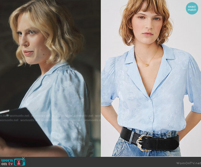 Maje Blue Floral Top worn by Stella (Hannah van der Westhuysen) on Fate The Winx Saga