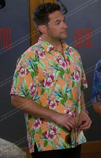 Stefan’s orange floral shirt on Days of our Lives
