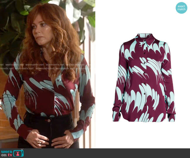 Stella McCartney Daria Shirt in Wine Aqua worn by Nicolette Roman (Anna Friel) on Monarch
