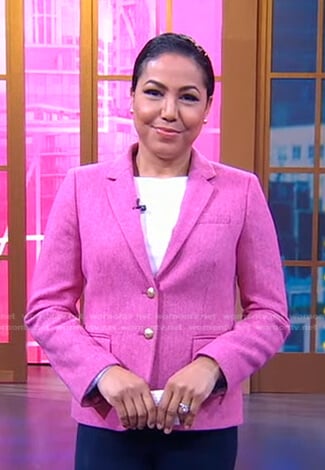Stephanie’s pink herringbone blazer on Good Morning America
