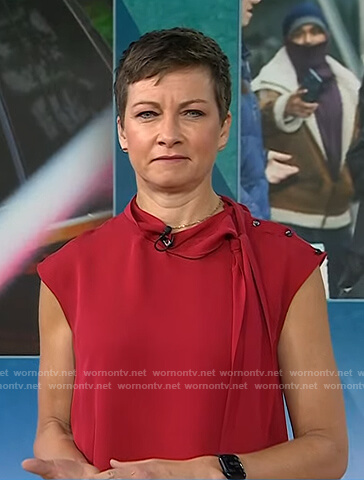 Stephanie’s red tie neck top on Today